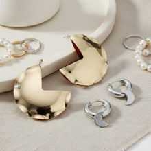 Load image into Gallery viewer, Open Hoop Polished Gold Pinched Metal Earrings
