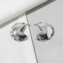 Load image into Gallery viewer, Open Hoop Polished Silver Pinched Metal Earrings
