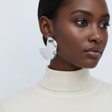 Load image into Gallery viewer, Open Hoop Polished Silver Pinched Metal Earrings
