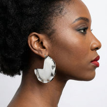 Load image into Gallery viewer, Open Hoop Polished Silver Pinched Metal Earrings
