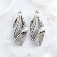 Load image into Gallery viewer, Silver Bent Metal Marquise Crystal Drop Earrings
