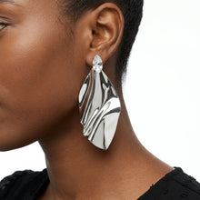 Load image into Gallery viewer, Silver Bent Metal Marquise Crystal Drop Earrings
