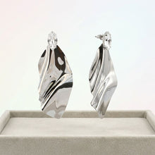 Load image into Gallery viewer, Silver Bent Metal Marquise Crystal Drop Earrings
