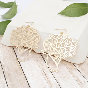 Fish Hook Curly Haired Goddess Filigree Earrings