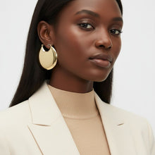 Load image into Gallery viewer, Huggie Gold Puffy Disc Crescent Hoop Earrings
