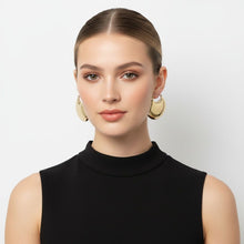 Load image into Gallery viewer, Huggie Gold Puffy Disc Crescent Hoop Earrings
