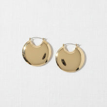 Load image into Gallery viewer, Huggie Gold Puffy Disc Crescent Hoop Earrings
