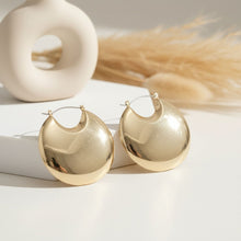 Load image into Gallery viewer, Huggie Gold Puffy Disc Crescent Hoop Earrings
