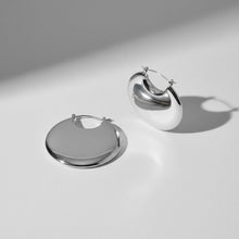 Load image into Gallery viewer, Huggie Silver Puffy Disc Crescent Hoop Earrings
