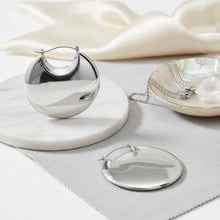 Load image into Gallery viewer, Huggie Silver Puffy Disc Crescent Hoop Earrings
