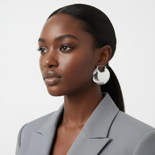 Load image into Gallery viewer, Huggie Silver Puffy Disc Crescent Hoop Earrings
