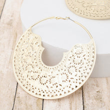 Load image into Gallery viewer, Hoop Intricate Filigree Large Boho Gold Earrings
