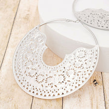 Load image into Gallery viewer, Hoop Intricate Filigree Large Boho Silver Earrings

