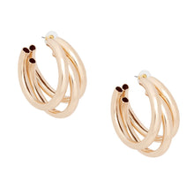 Load image into Gallery viewer, Hoop Triple Threat Gold Metal Tube Earrings
