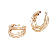 Load image into Gallery viewer, Hoop Triple Threat Gold Metal Tube Earrings
