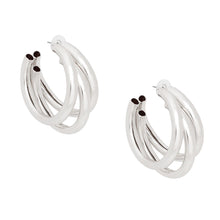 Load image into Gallery viewer, Hoop Triple Threat Silver Metal Tube Earrings
