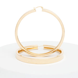 Hoop Gold Modern Flat Metal Wide Design Earrings