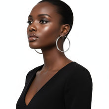 Load image into Gallery viewer, Hoop Classic 3 in Graduated Silver Earrings Women
