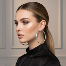 Load image into Gallery viewer, Hoop Classic 3 in Graduated Silver Earrings Women
