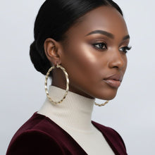Load image into Gallery viewer, Hoop Large Twisted Gold Textured Thick Earrings
