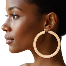 Load image into Gallery viewer, Hoop High Shine Gold Sandblasted Thick Earrings
