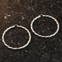Load image into Gallery viewer, Hoop Large Silver Twisted Greek Key Earrings
