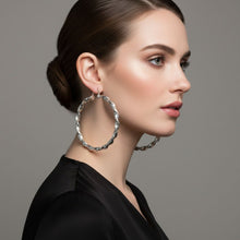 Load image into Gallery viewer, Hoop Large Silver Twisted Greek Key Earrings
