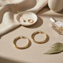 Load image into Gallery viewer, Hoop Gold Polished Line Diamond Cut Thick Earrings
