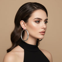 Load image into Gallery viewer, Hoop Silver Polished Line Diamond Cut Earrings
