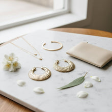 Load image into Gallery viewer, Hoop Hollow Gold Bumpy Texture Crescent Earrings
