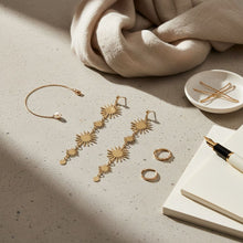 Load image into Gallery viewer, Dangle Golden Sunburst Celestial Earrings
