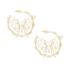 Load image into Gallery viewer, Hoop Dimensional Butterfly Gold Bamboo Earrings
