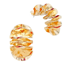 Load image into Gallery viewer, Stud Molded and Folded Gold Metal Fanned Earrings
