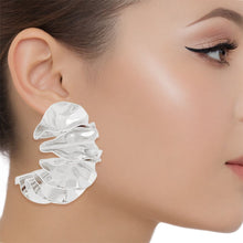 Load image into Gallery viewer, Stud Molded and Folded Silver Metal Fanned Earrings
