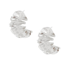 Load image into Gallery viewer, Stud Molded and Folded Silver Metal Fanned Earrings
