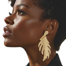 Load image into Gallery viewer, Stud Elongated Gold Twisted Leaf Organic Earrings
