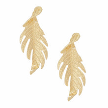 Load image into Gallery viewer, Stud Elongated Gold Twisted Leaf Organic Earrings
