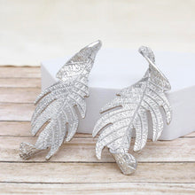 Load image into Gallery viewer, Stud Elongated Silver Twisted Leaf Organic Earrings
