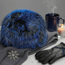 Load image into Gallery viewer, Hat Luxe Faux Fur Blue Kubanka Winter Cap Women
