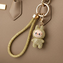Load image into Gallery viewer, Rhinestone Phone Wrist Strap Gold Labubu Keychain
