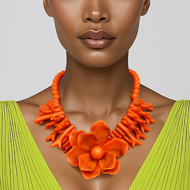 Collar Orange Exotic Goddess Floral Necklace