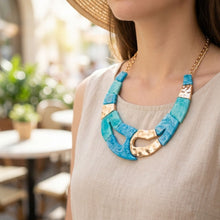 Load image into Gallery viewer, Vintage Marbled Turquoise Blues Resin Bib Necklace

