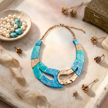 Load image into Gallery viewer, Vintage Marbled Turquoise Blues Resin Bib Necklace
