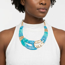 Load image into Gallery viewer, Vintage Marbled Turquoise Blues Resin Bib Necklace
