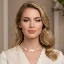 Load image into Gallery viewer, Tennis Gold CZ Baguette White Quatrefoil Necklace
