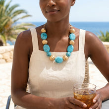 Load image into Gallery viewer, Turquoise Marbled &amp; Fluted Gold Chunky Necklace
