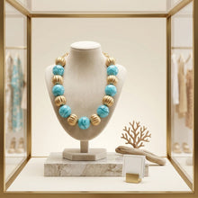Load image into Gallery viewer, Turquoise Marbled &amp; Fluted Gold Chunky Necklace
