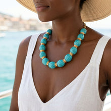 Load image into Gallery viewer, Chunky Turquoise Crackle &amp; Gold Spacer Necklace
