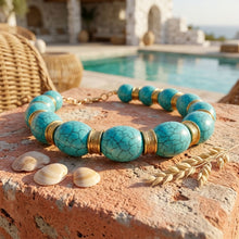 Load image into Gallery viewer, Chunky Turquoise Crackle &amp; Gold Spacer Necklace
