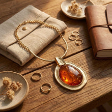 Load image into Gallery viewer, Vintage Large Marbled Brown Resin Pendant Necklace
